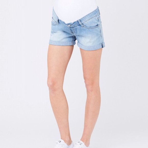 NWT RIPE womens S maternity denim shorts light wash over tummy waistband stretch - Picture 2 of 16